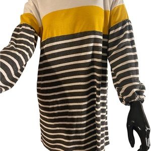 Women’s Top Mustard Grey and White Striped Size L